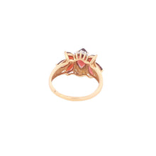 Load image into Gallery viewer, 14K Marquise Garnet Diamond Cluster Statement Ring Yellow Gold