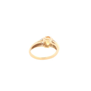 14K Oval Citrine Trillion CZ Accent Vintage Ring Yellow Gold