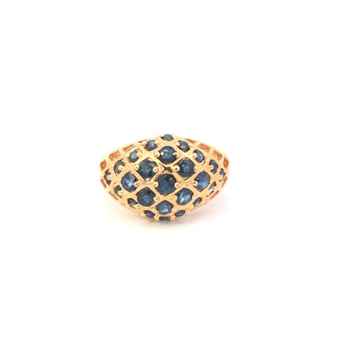 Sterling Silver Natural Sapphire Encrusted Domed Statement Ring