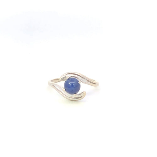 14K Retro Round Syn. Star Sapphire Bypass Ring White Gold