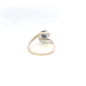 14K Retro Round Syn. Star Sapphire Bypass Ring White Gold