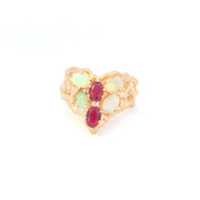 Load image into Gallery viewer, 14K Ornate Garnet Opal Textured Chevron Statement Ring Yellow Gold