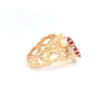 Load image into Gallery viewer, 14K Ornate Garnet Opal Textured Chevron Statement Ring Yellow Gold