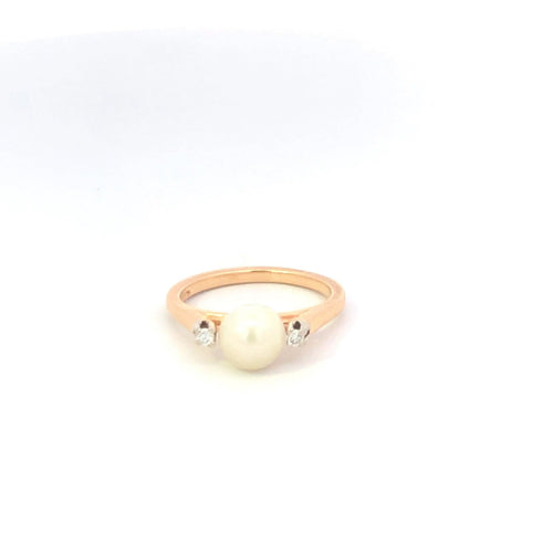 14K Pearl Diamond Classic Vintage Engagement Ring Yellow Gold