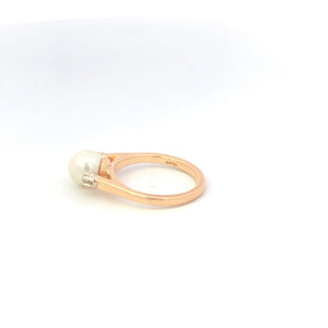 14K Pearl Diamond Classic Vintage Engagement Ring Yellow Gold