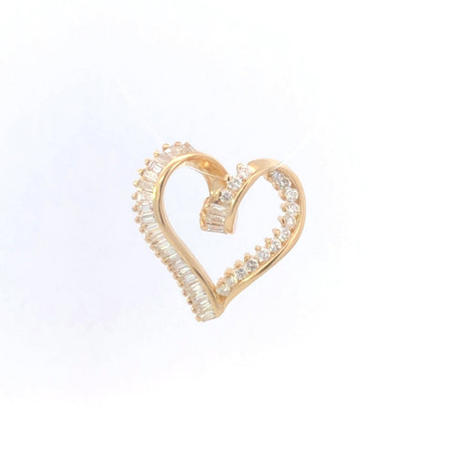 14K 1.50 Ctw Baguette Diamond Vintage Heart Pendant Yellow Gold