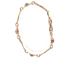 Load image into Gallery viewer, Gold Filled 1930&#39;s Syn Ruby Ornate Scroll Twist Link Bracelet 7.5&quot;