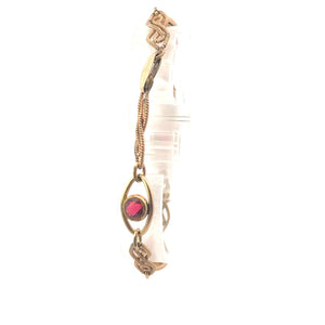 Gold Filled 1930's Syn Ruby Ornate Scroll Twist Link Bracelet 7.5"