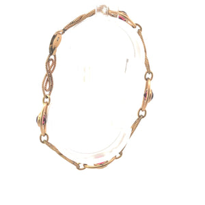 Gold Filled 1930's Syn Ruby Ornate Scroll Twist Link Bracelet 7.5"