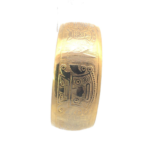 Gold Filled Peruvian Mayan Tribal Motif Cuff Bracelet 6.75