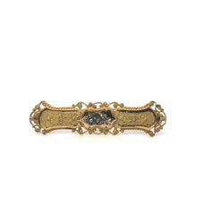 Load image into Gallery viewer, Base Metal Victorian Ornate Seed Pearl Flower Turquoise Pin/Brooch