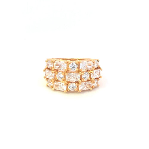 Sterling Silver Brilliant & Round Cut CZ Squared Cluster Band Ring