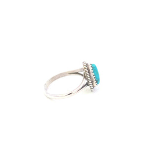Sterling Silver Southwestern Vintage Turquoise Rope Trim Ring