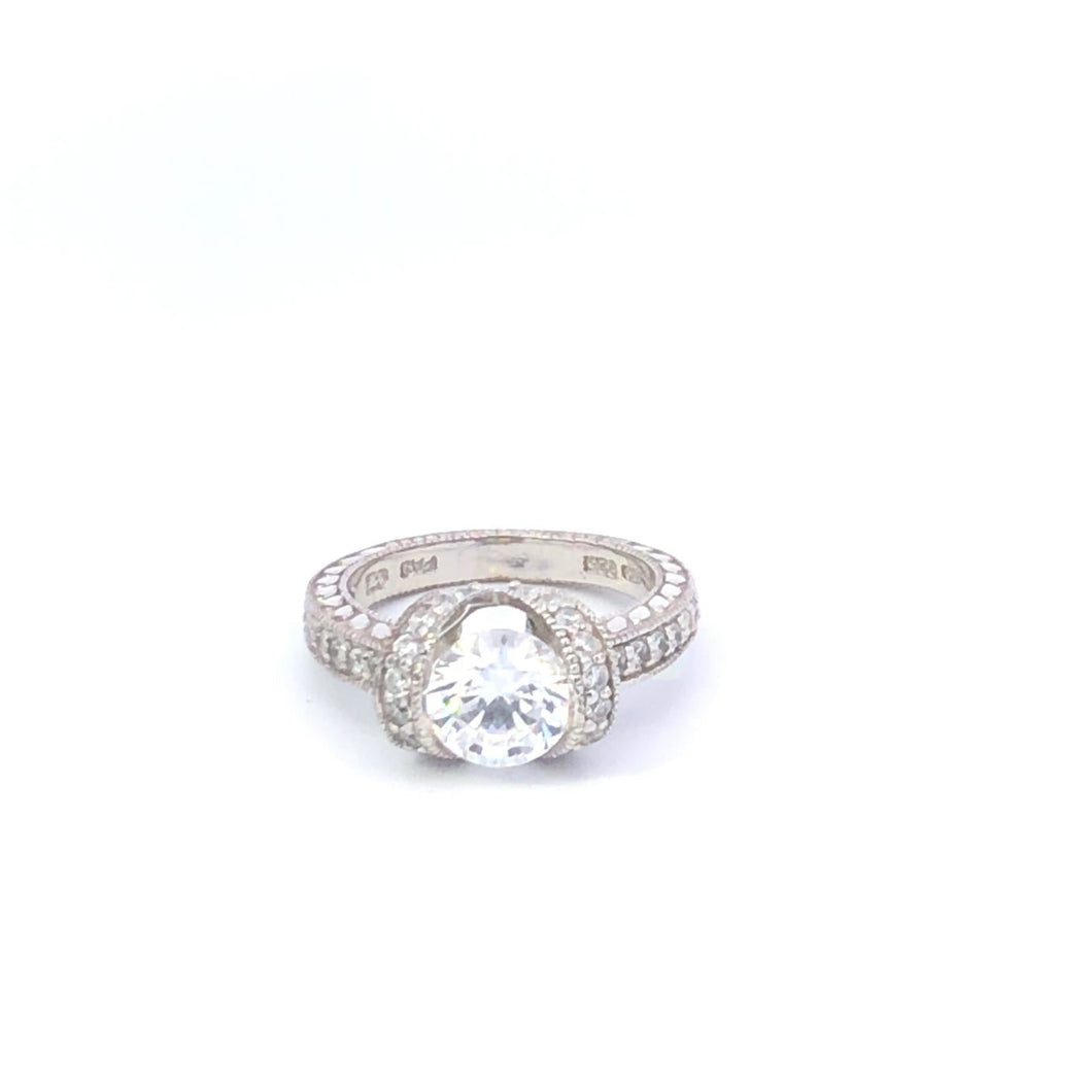 Sterling Silver Round CZ Encrusted Travel Engagement Ring