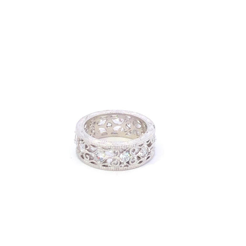 Sterling Silver Ornate Filigree Eternity CZ Wedding Band Ring