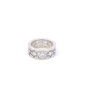 Sterling Silver Ornate Filigree Eternity CZ Wedding Band Ring
