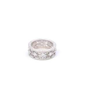 Sterling Silver Ornate Filigree Eternity CZ Wedding Band Ring