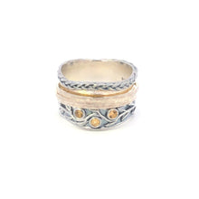 Load image into Gallery viewer, Sterling Silver Ornate Citrine Vine Two Tone Spinner Busy Ring