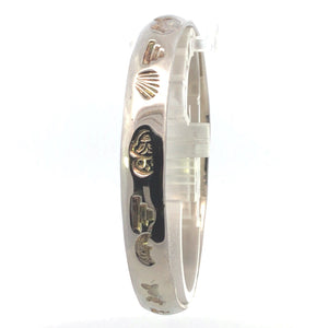 Sterling Silver Beach Ocean Motif Stamped Bangle Bracelet 8.25"