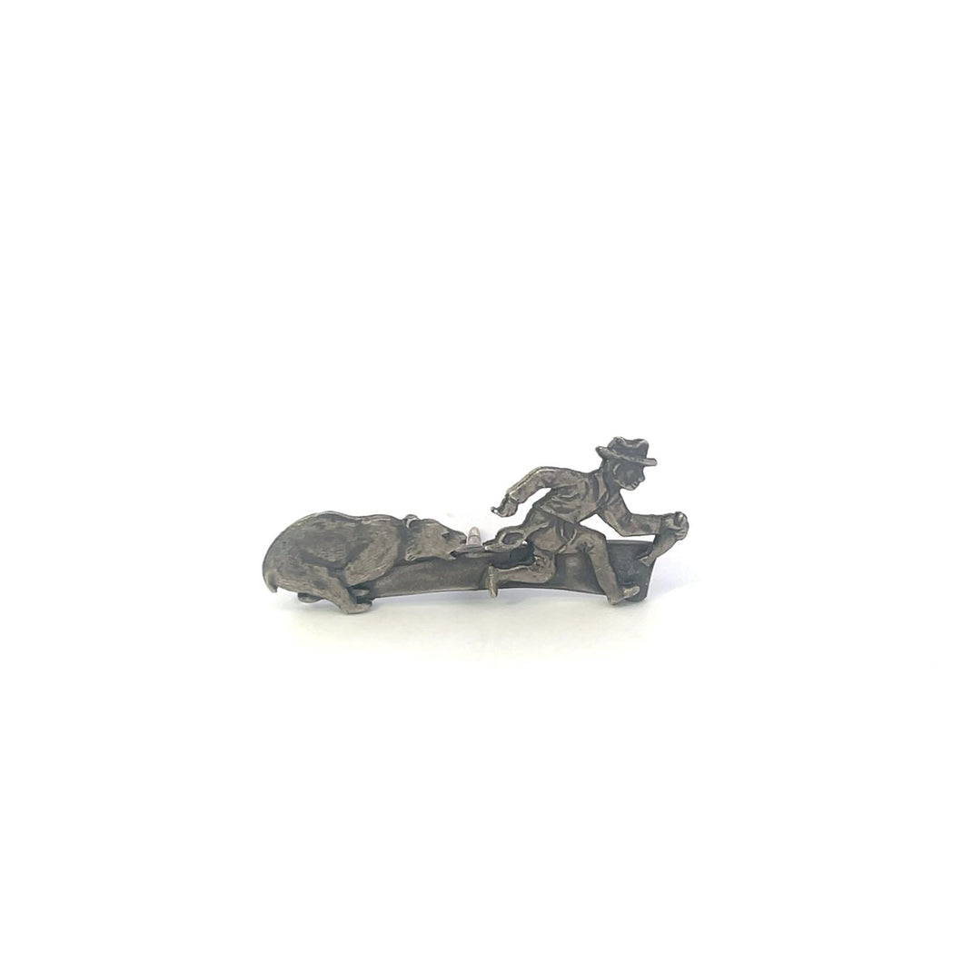 Sterling Silver Bear Chasing Fisherman Yukon Rockies Lapel Pin/Brooch