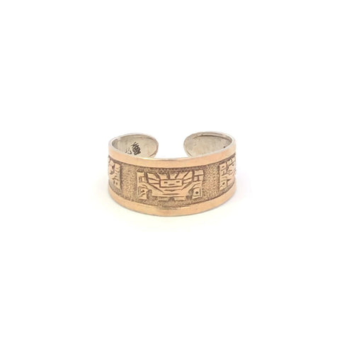 Sterling Silver 18K Gold Peruvian Mayan Open Back Band Ring