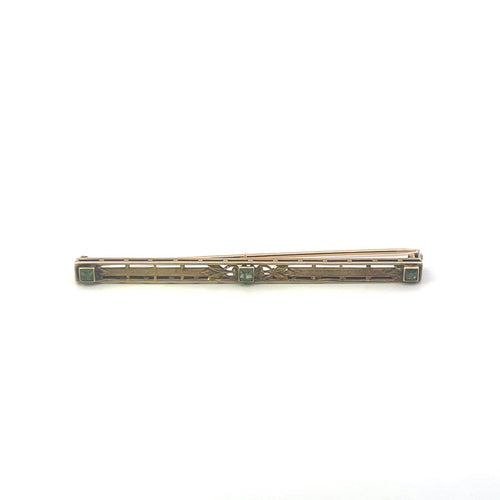 14K Victorian Ornate Peridot Vintage Statement Bar Pin/Brooch Yellow Gold