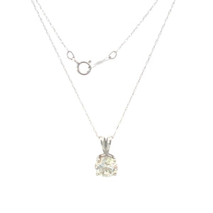 14K Round Solitaire Vintage Cable Chain CZ Necklace 18" White Gold