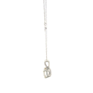 14K Round Solitaire Vintage Cable Chain CZ Necklace 18" White Gold