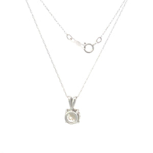 14K Round Solitaire Vintage Cable Chain CZ Necklace 18" White Gold