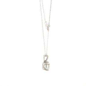 14K Round Solitaire Vintage Cable Chain CZ Necklace 18" White Gold