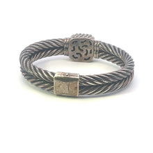 Load image into Gallery viewer, Sterling Silver 18k Gold Black Onyx Striped Vintage Bangle Bracelet 6.75&quot;