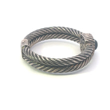 Load image into Gallery viewer, Sterling Silver 18k Gold Black Onyx Striped Vintage Bangle Bracelet 6.75&quot;