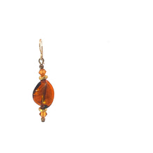 Load image into Gallery viewer, 14K Orange Art Glass Swirl Dangle Drop Single Earring Yellow Gold