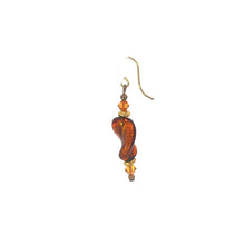 Load image into Gallery viewer, 14K Orange Art Glass Swirl Dangle Drop Single Earring Yellow Gold