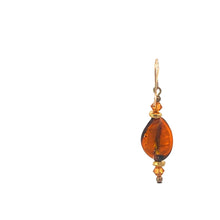 Load image into Gallery viewer, 14K Orange Art Glass Swirl Dangle Drop Single Earring Yellow Gold