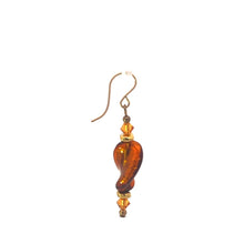 Load image into Gallery viewer, 14K Orange Art Glass Swirl Dangle Drop Single Earring Yellow Gold