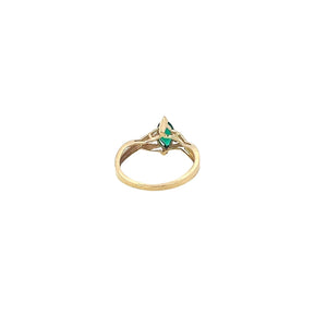 10K Marquise Syn. Emerald Diamond Accent Ring Yellow Gold