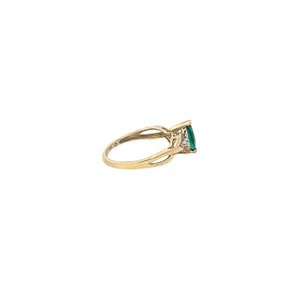 10K Marquise Syn. Emerald Diamond Accent Ring Yellow Gold