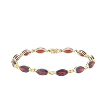 Load image into Gallery viewer, 10K Vintage Marquise Garnet Inset Statement Bracelet 6.75&quot; Yellow Gold