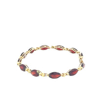 Load image into Gallery viewer, 10K Vintage Marquise Garnet Inset Statement Bracelet 6.75&quot; Yellow Gold