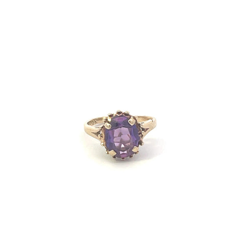 10K Oval Amethyst Vintage Classic Statement Ring Yellow Gold