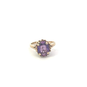 10K Oval Amethyst Vintage Classic Statement Ring Yellow Gold