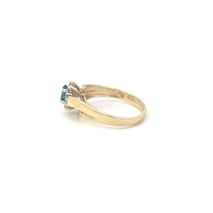 10K Marquise Syn. Emerald Diamond Accent Ring Yellow Gold