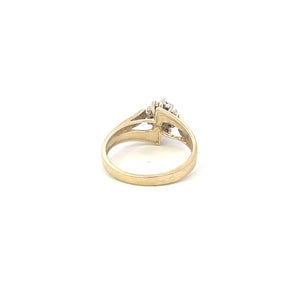 10K Marquise Syn. Emerald Diamond Accent Ring Yellow Gold