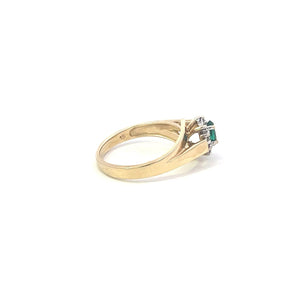 10K Marquise Syn. Emerald Diamond Accent Ring Yellow Gold