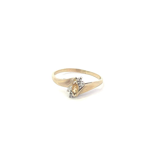 10K Marquise Citrine Diamond Accent Vintage Ring Yellow Gold