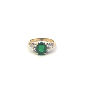 10K Oval Sim. Emerald CZ Accent Vintage Cocktail Ring Yellow Gold