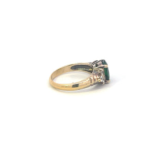 10K Oval Sim. Emerald CZ Accent Vintage Cocktail Ring Yellow Gold