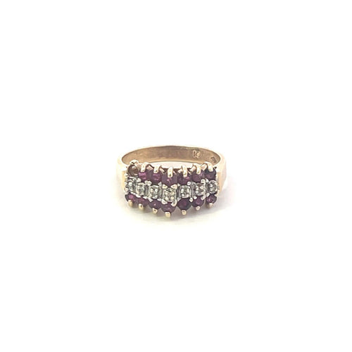 10K Diamond Squared Rubellite Vintage Band Ring Yellow Gold