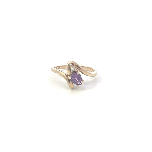 10K Pear Amethyst Vintage Diamond Accent Bypass Ring Yellow Gold